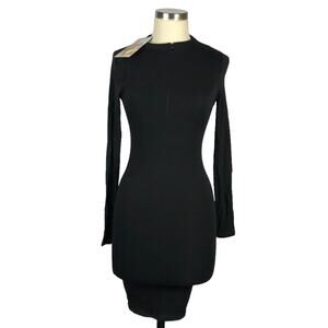 NAKED WARDROBE Black Long Sleeve‎ Stretch Bodycon Midi Dress Size Small NWT